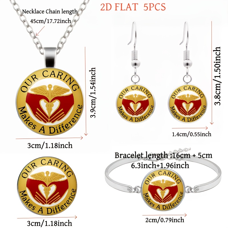 5pc Caduceus Themed Necklace, Earrings, Brooch & Bracelet Set